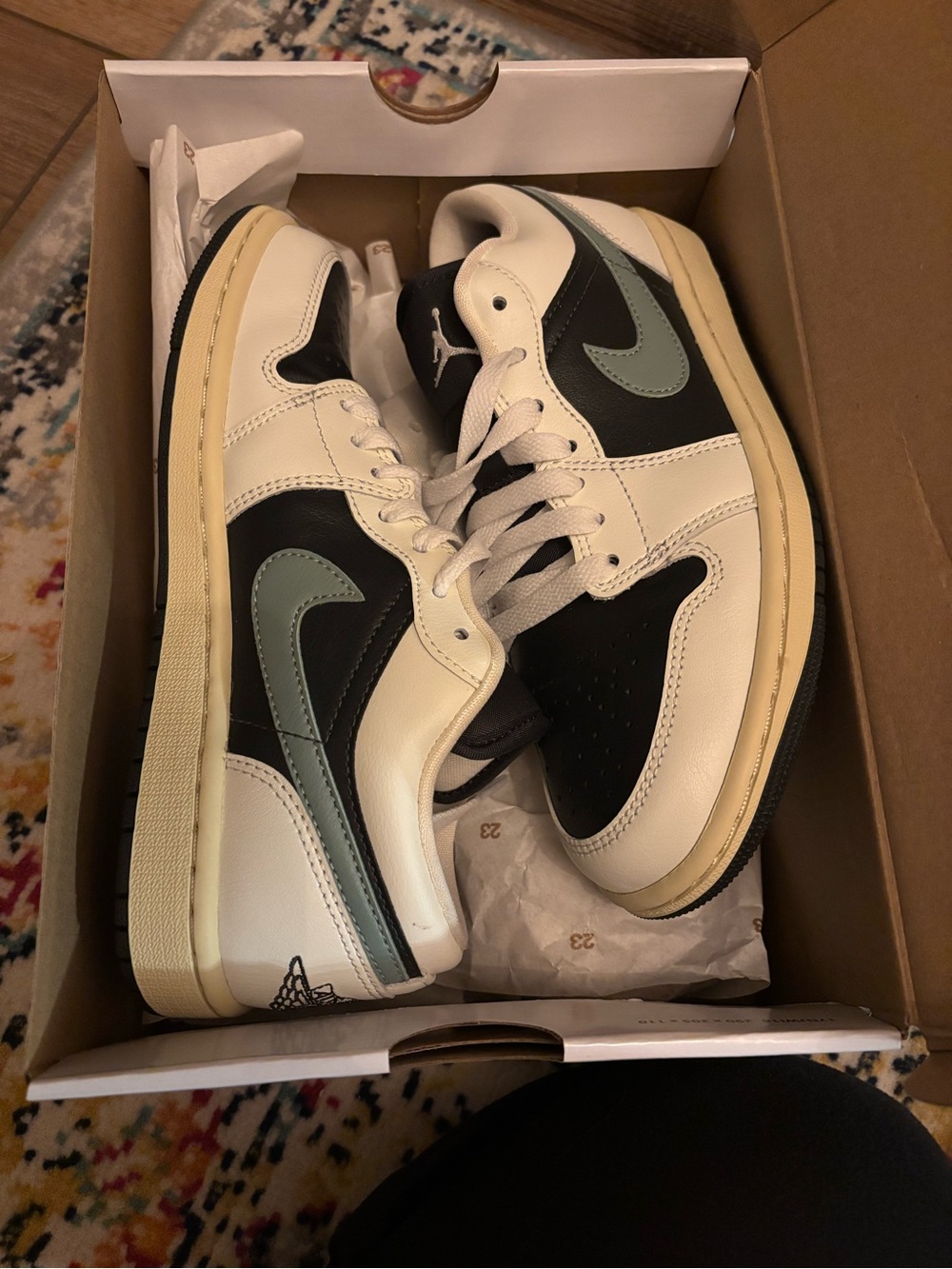 Jordan Low Top Sneakers in Black, White & Sage Green